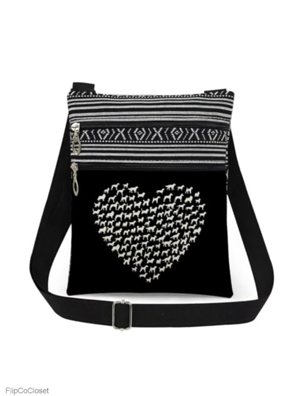 Dog Heart Print Crossbody Bag Polyester Adjustable Strap Dual Pocket